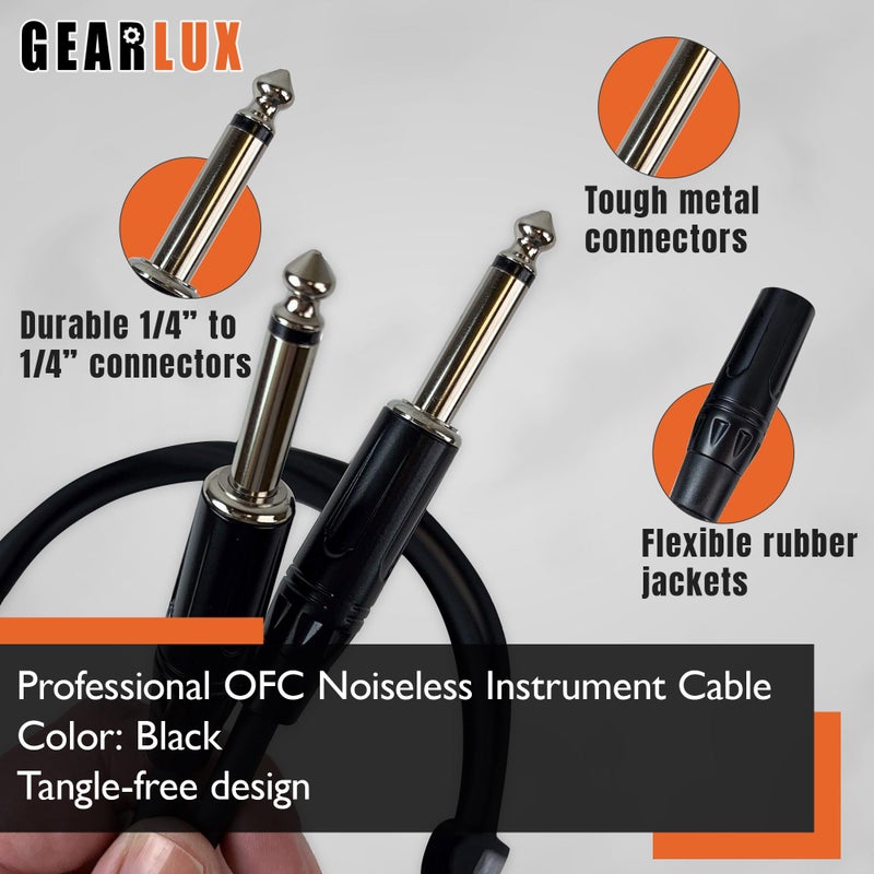 Gearlux Instrument Cable/Guitar Cable, 1/4 Inch, Straight to Straight, Black, 25 Feet - 2 Pack - Image 4